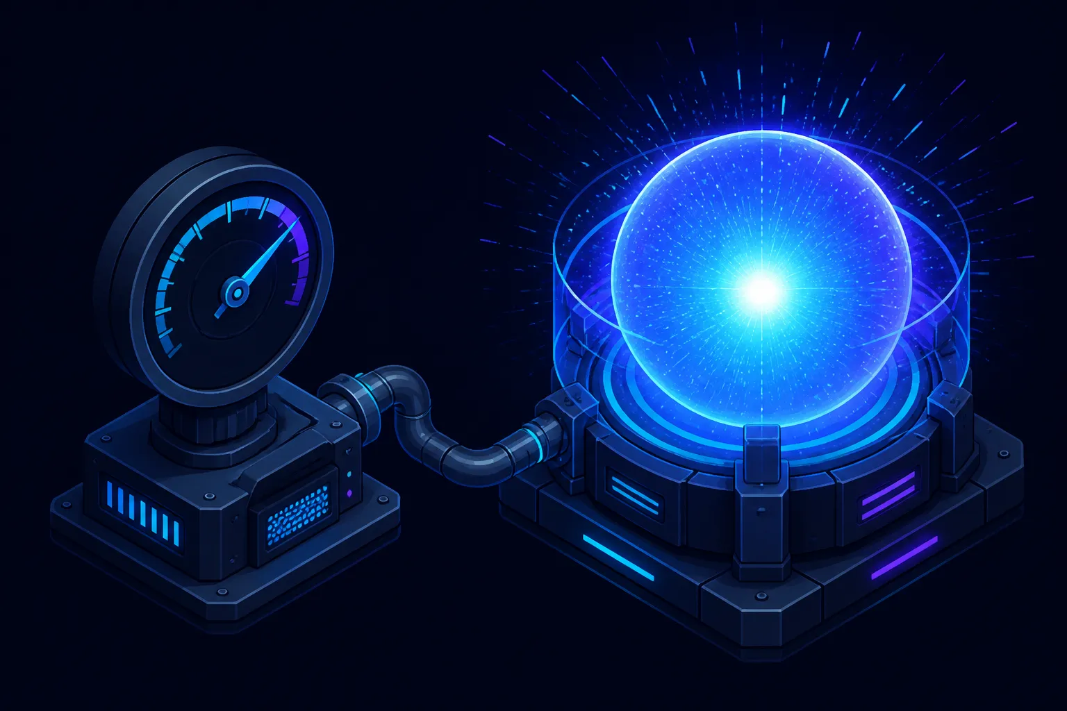Pressure gauge monitoring glowing energy orb representing memory